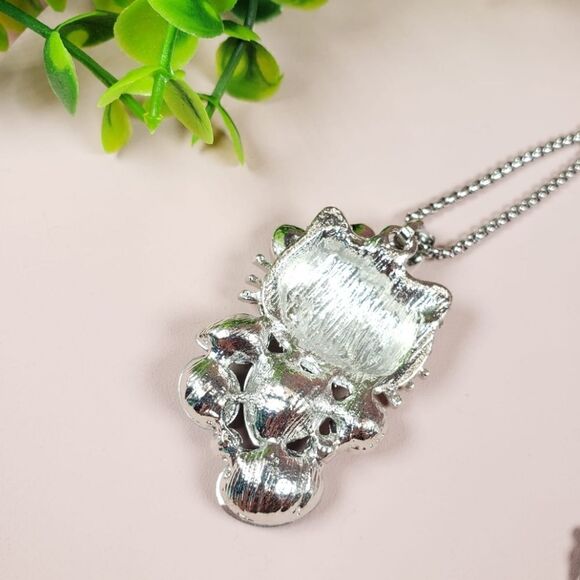 Brand New Hello Kitty Silver Rhinestone Blue Crystal Necklace - Picture 4 of 7